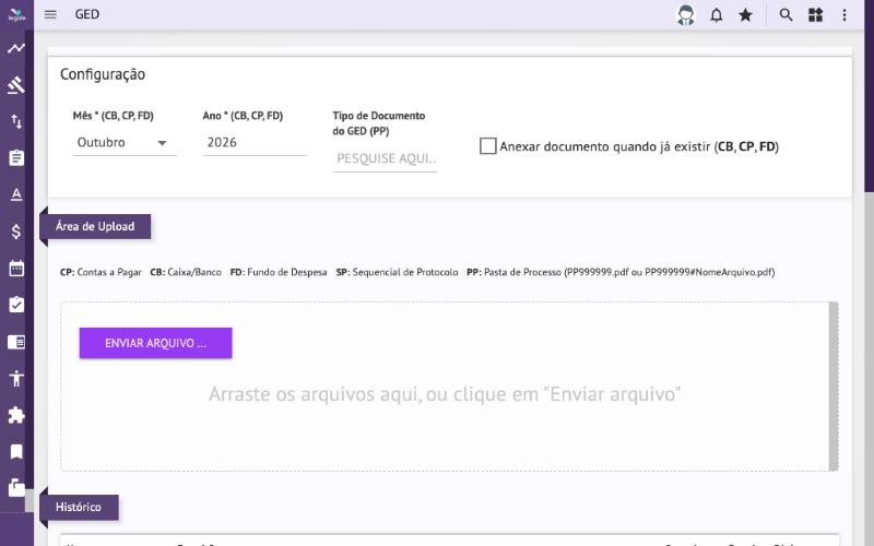 GED: área de envio de arquivos em lote (robô do GED).