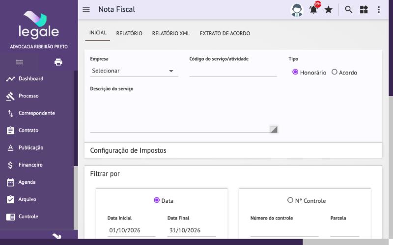 Emissão de NFS-e: configuração do serviço e filtro dos títulos.